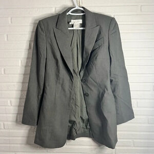 Escada Vintage Gray Button Down Long Wool Pocketed Blazer, Women’s Size 4